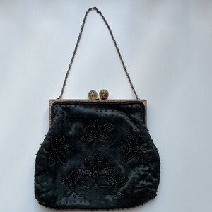 29. Vintage Black Beaded Clutch Satin Inside
